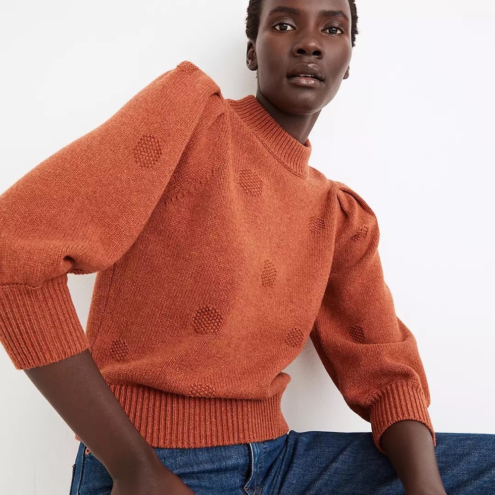 Madewell Dotted Eaton Puff- Sleeve Pullover Sweater